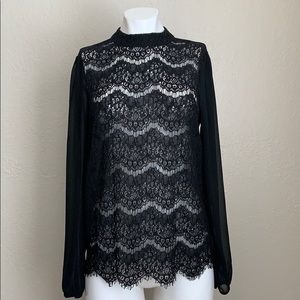 Sheer Black Balloon Sleeve Lace Top